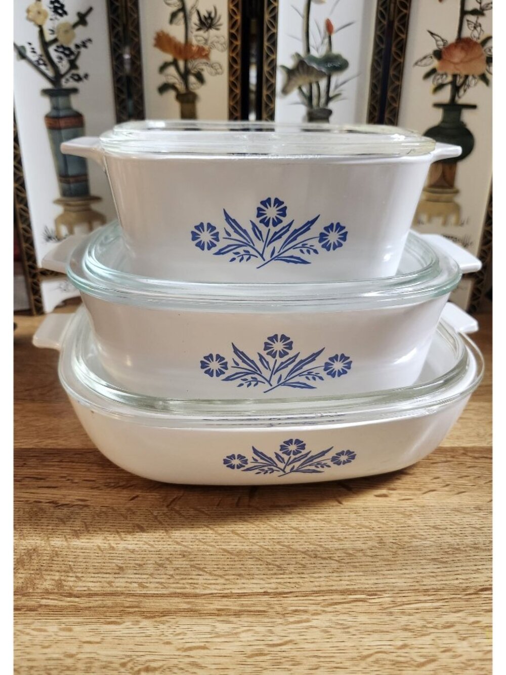 CorningWare Set of 3 Cornflower Blue Casserole Dishes w/Pyrex Lids Vintage - Picture 3 of 16